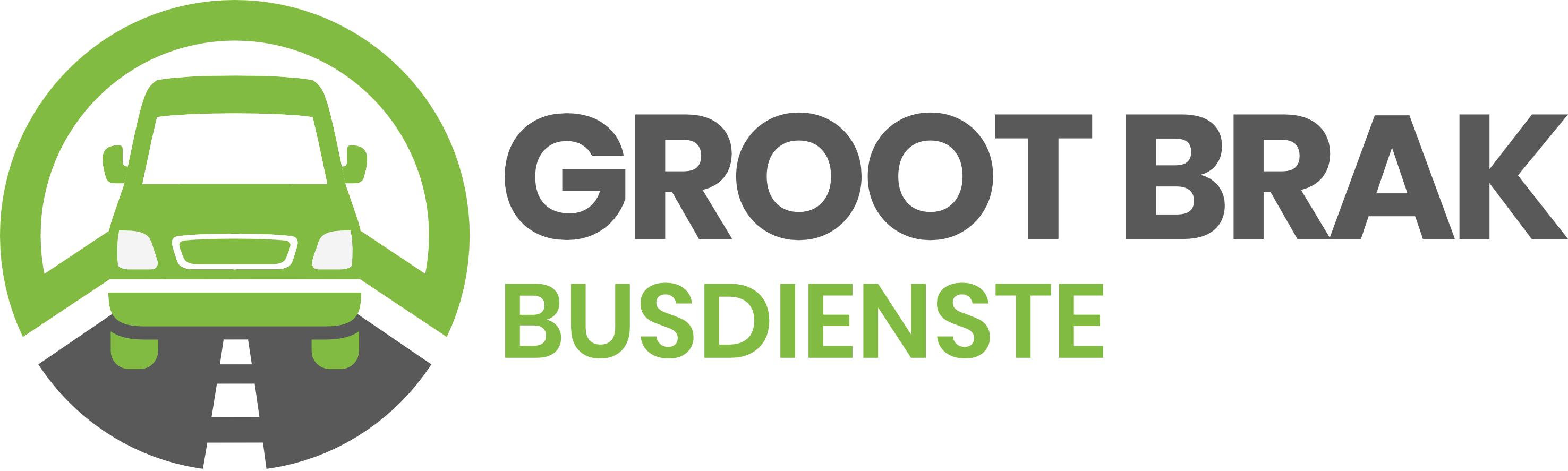 Logo with green and gray truck icon and text 'Groot Brak Busdienste'.